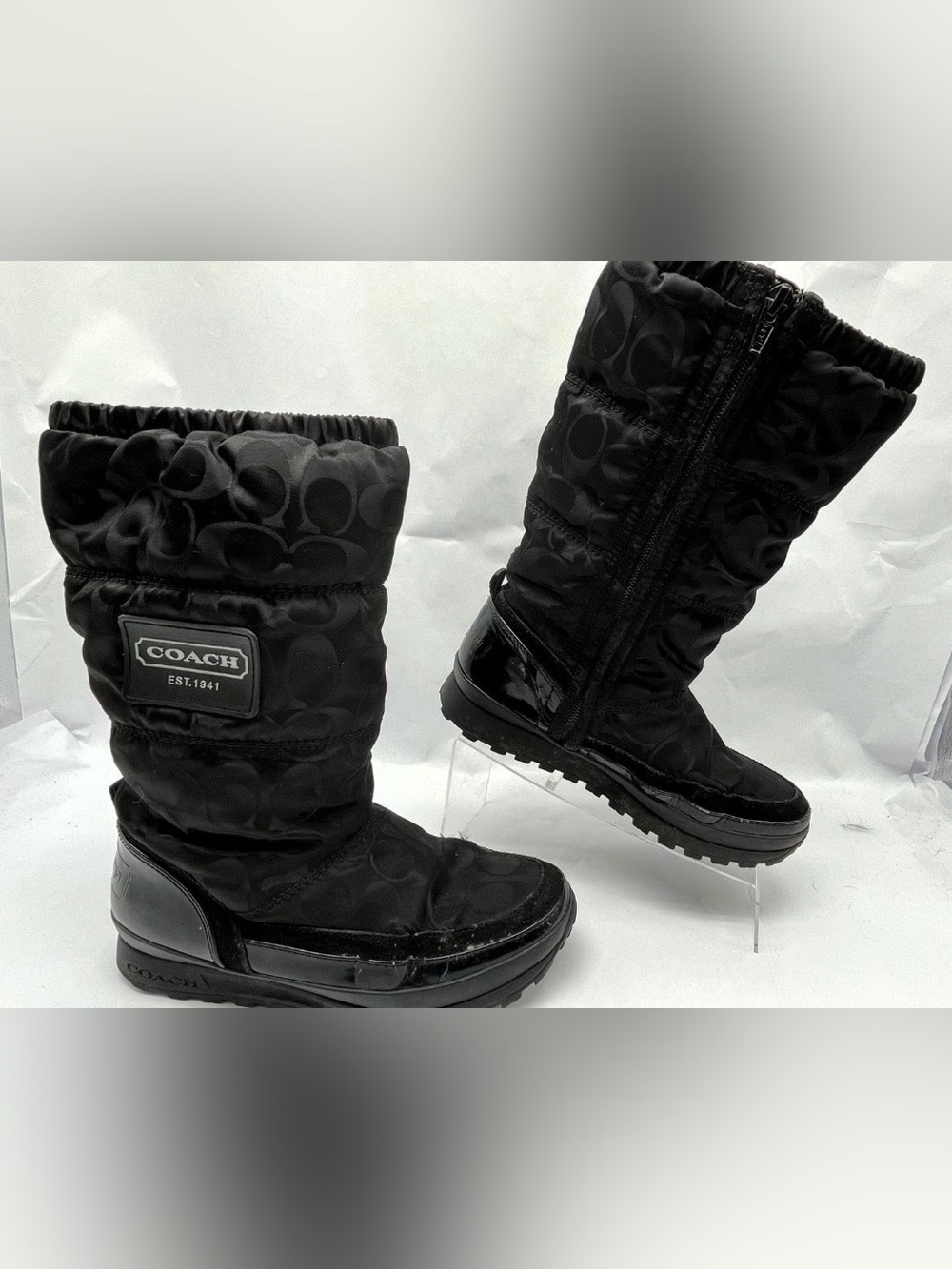 Coach Black Quilted Logo Mid-Calf Winter Boots
